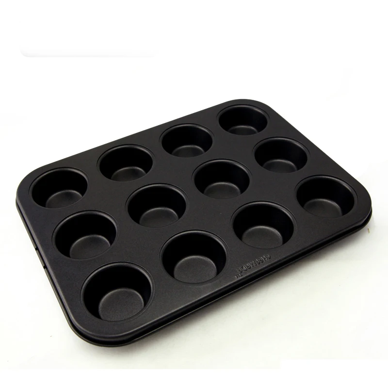 

CHEFMADE 12 Cups Mini Non Stick Silver Black Cookie Airbake Cupcake Tray Cake Mold Baking Dish Muffin Pan