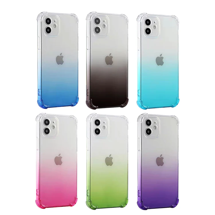 

Suitable for iPhone 11 12 mini Pro Max 13 pro crystal transparent shockproof gradient color mobile phone case cover