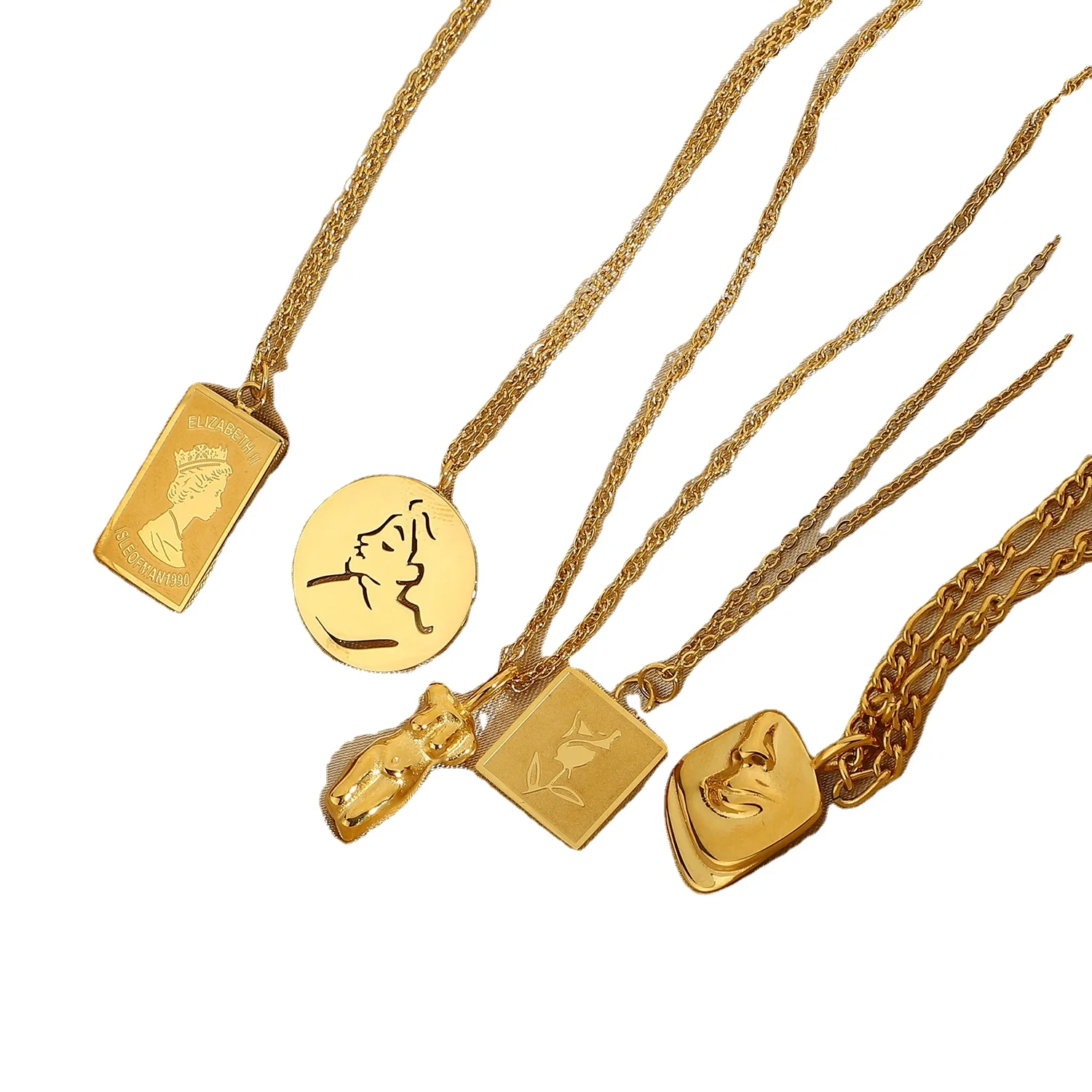 

Designer Abstract Body Face Square Rose Heart Pendant Neckalce For Women Gold Plated Stainless Steel Neckalces Choker Jewelry