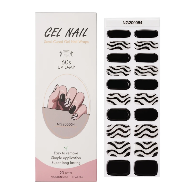

Huizi Nail Supplies factory Korea Semi cured gel nail wraps non-toxic solid color self-adhesive full gel nail sticker