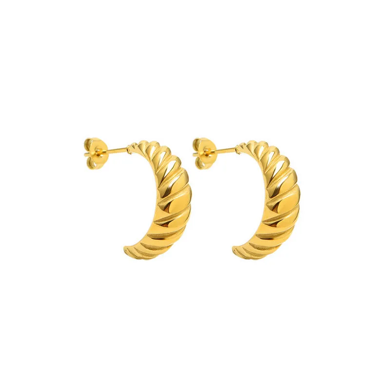 

Hoop Stud Earring Women Fashion Stainless Steel 14K Gold Plated Thick Twisted Rope Hoop Earrings, Gold/silver