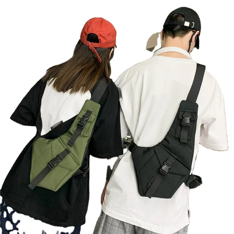 

Trendy Men Chest Rig Bag One Shoulder Harajuku Streetwear Bag Unisex Function Hip Hop Vest Chest Bags Crossbody Pack, Gray/black/silver