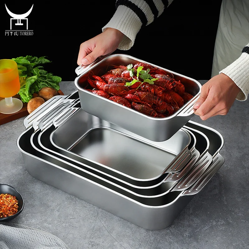 

Stainless Steel Grill Pan Oven Tray Snack Tray Seafood Serving Plate Fish Pan Dinner Vegetable Restaurant Food Plate Set