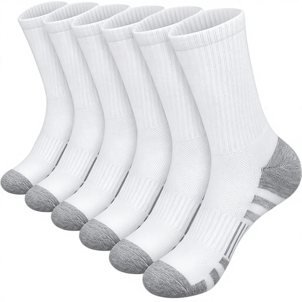 Autumn and Winter White Knitted Stocks for Men Custom Made with Fashionable Print Logo for Basketball Minimum Order 10 Pairs