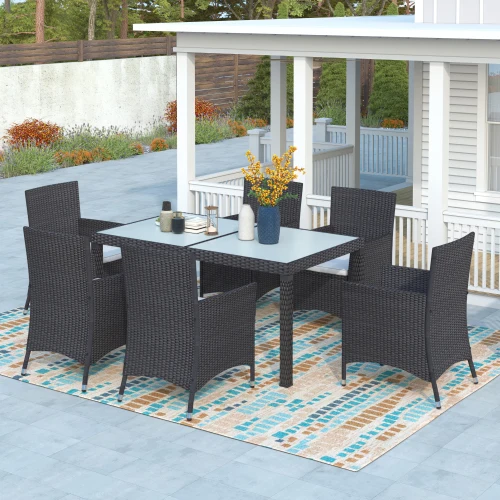 

Free Shipping Dropshipping 7 piece Outdoor Wicker Dining set Dining table set for Patio Rattan Furniture Set