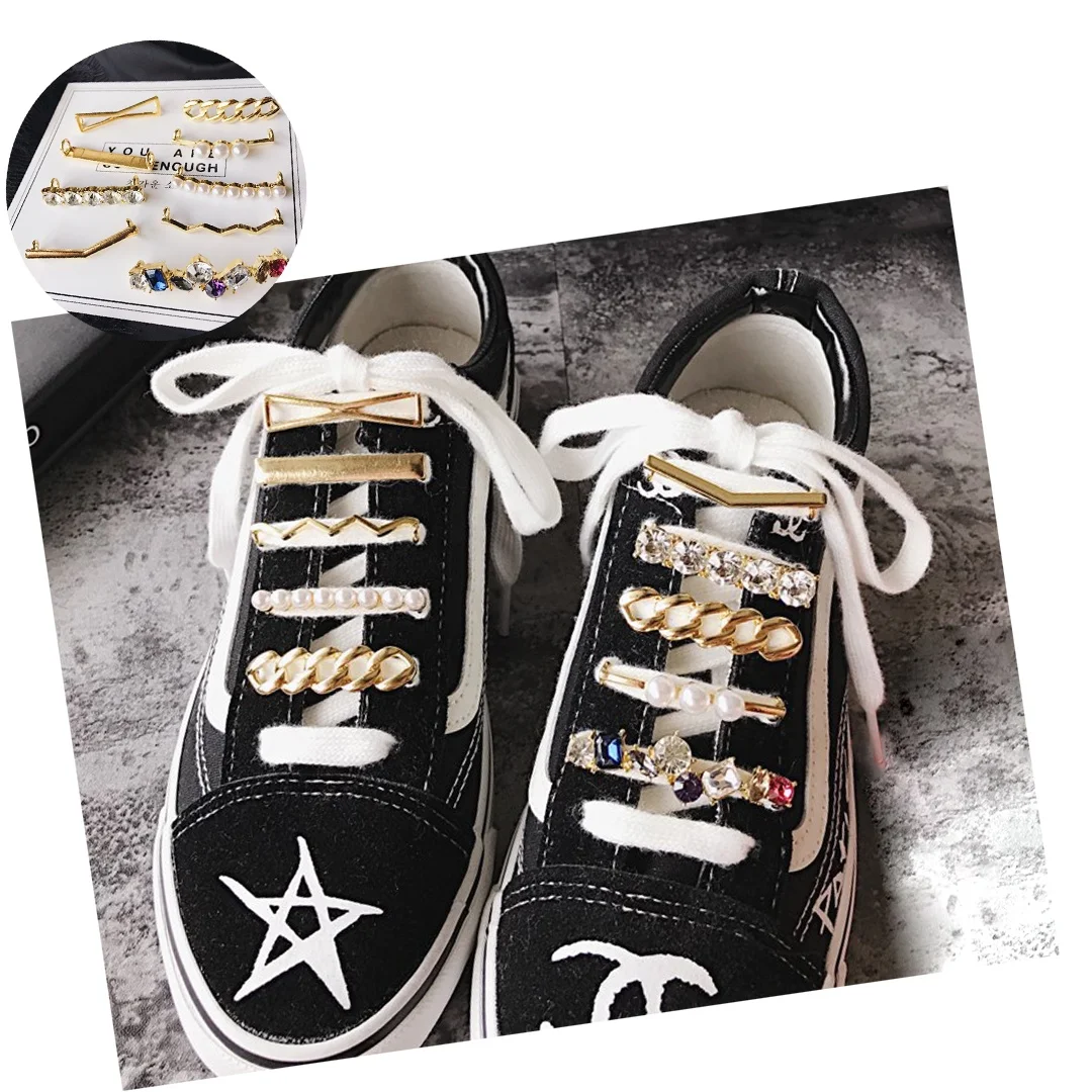 

DIY Free to Match Korean Gemstone White Shoes Accessories Shoelace Buckle Stainless Steel Nameplate Shoe Charms Buckle Shoe Tag