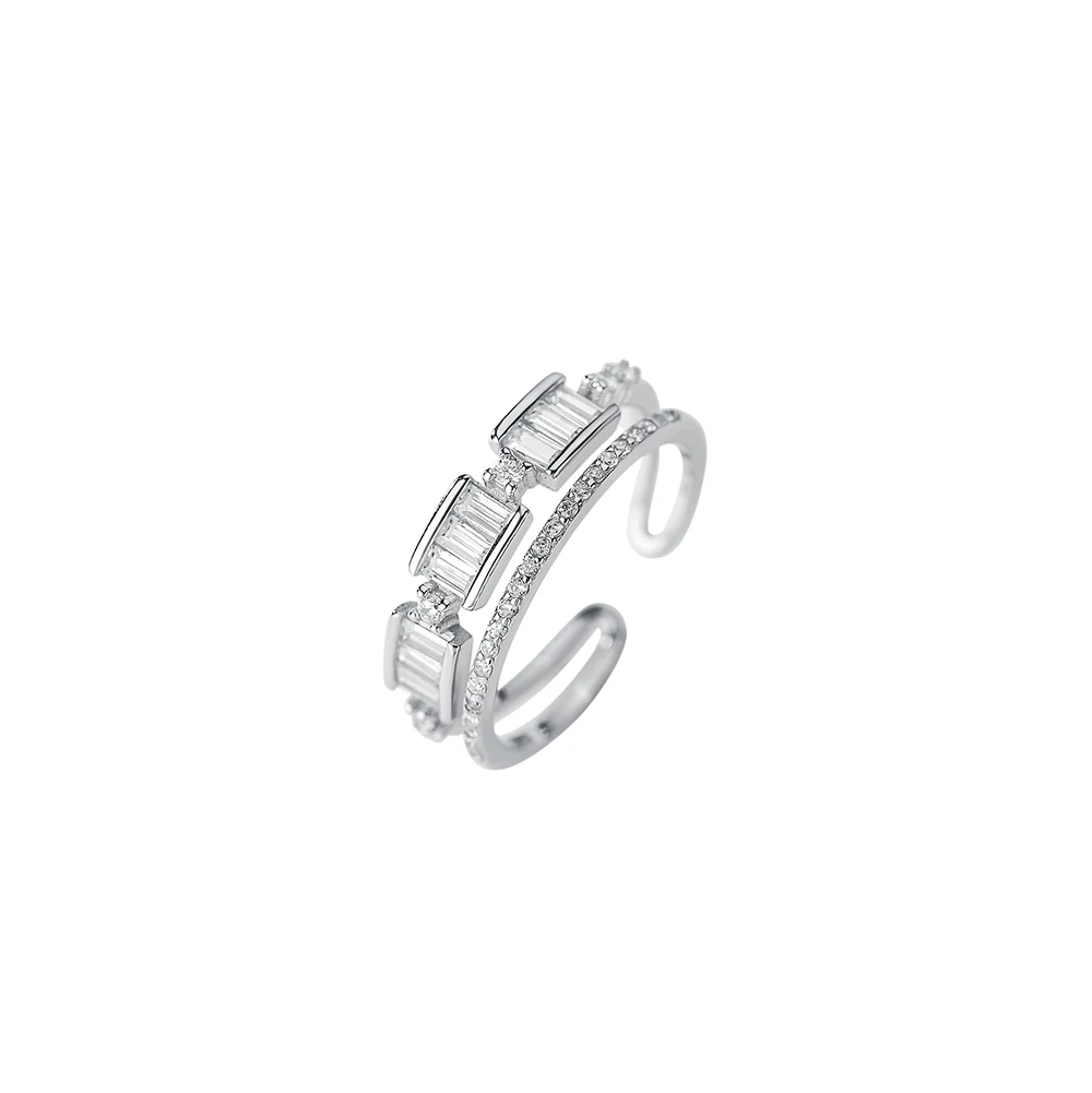 

Minimalist Hollow Adjustable Ring 925 Sterling Silver Pure White Rectangle Cubic Zircon Ring