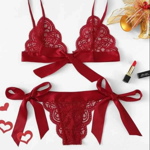 

2021 Sexy Factory Stock Hot Bow Butterfly Womens Red Bowknot Romantic Two Piece Sexy Lace Lingerie Set