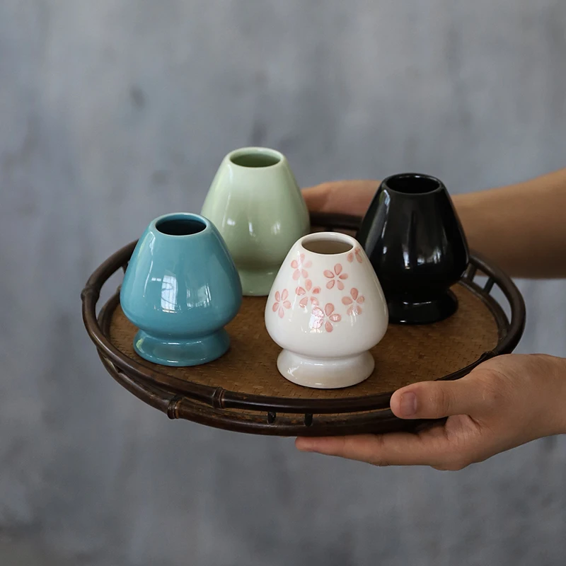 

Tiitee Sakura Matcha Whisk Holder Traditional Japanese Chasen Stand Floral Ceramic Tea Tool Kit, Multiple
