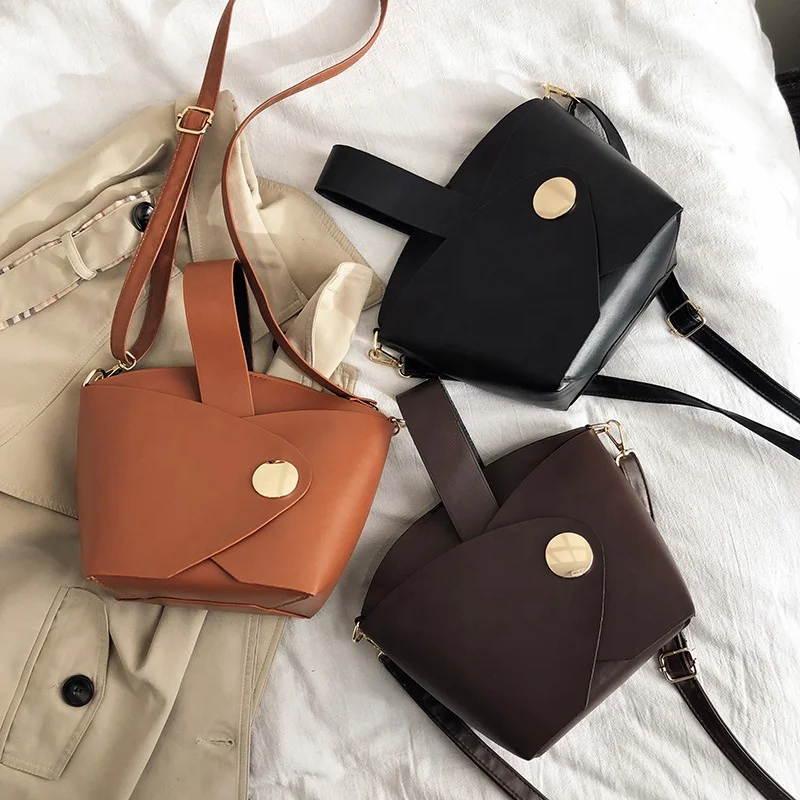 

2021 Fashion Design Simple Adjustable Strap Women Handbags Brown Coffee Black Bucket Crossbody Bag