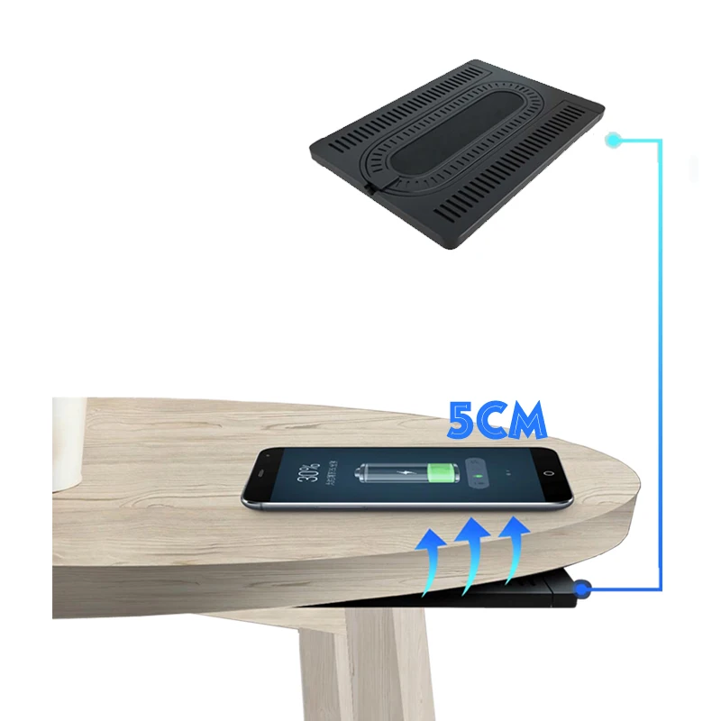 

2021 Unique products long distance 20-50mm invisible wireless charging under desk 10W for restaurant hotel