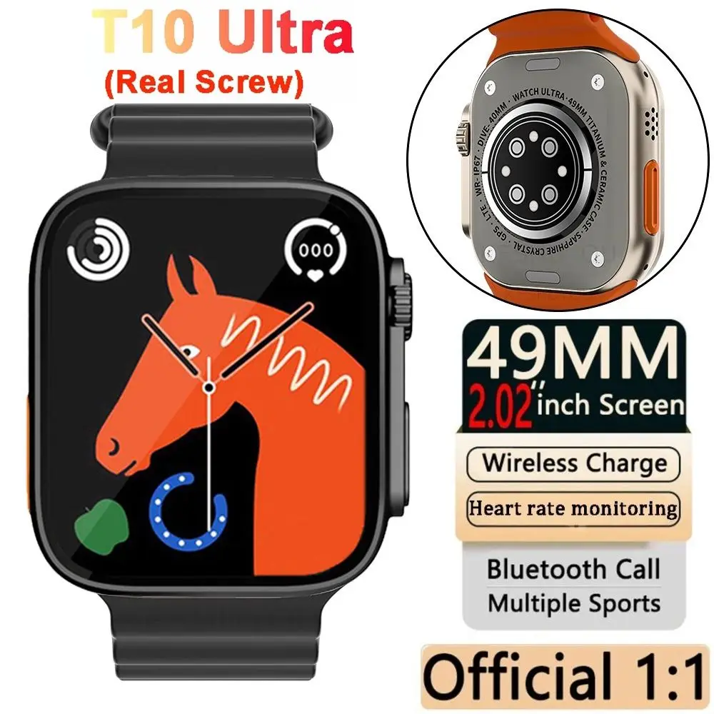 2024 Original T10 Ultra Big Smart Watch Bluetooth Call 49mm 2.09 inch IWO Series 8 Real Screw Sports Watches Men Women Wholesale