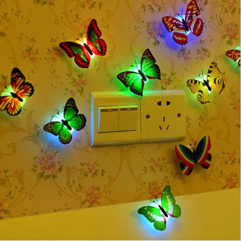 Indoor Home Desk Wall Decoration Colorful Changing 3D LED Butterfly Night Light