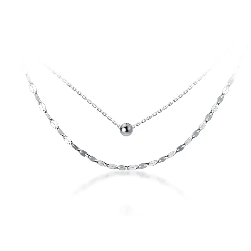 

N2877 New Arrivals Bijoux Silver 925 Double Layer Girl'S Pearl Chain Heart And Clavicle Silver Necklace