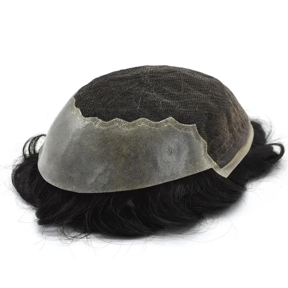 Wholesale Men Toupee Clear Pu Mono Base Brazilian Human 10A Remy Hair Curly Men q6 hair replacement system