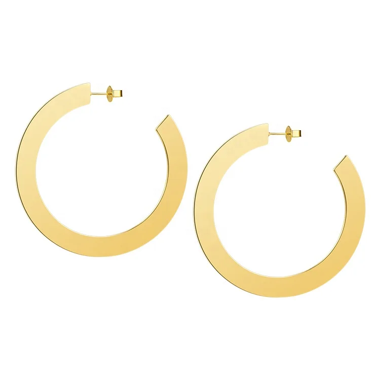 18K Gold Plated Stainless Steel Jewelry Large Thin Round Circle Shiny Hoop Earrings EEF1018-G1