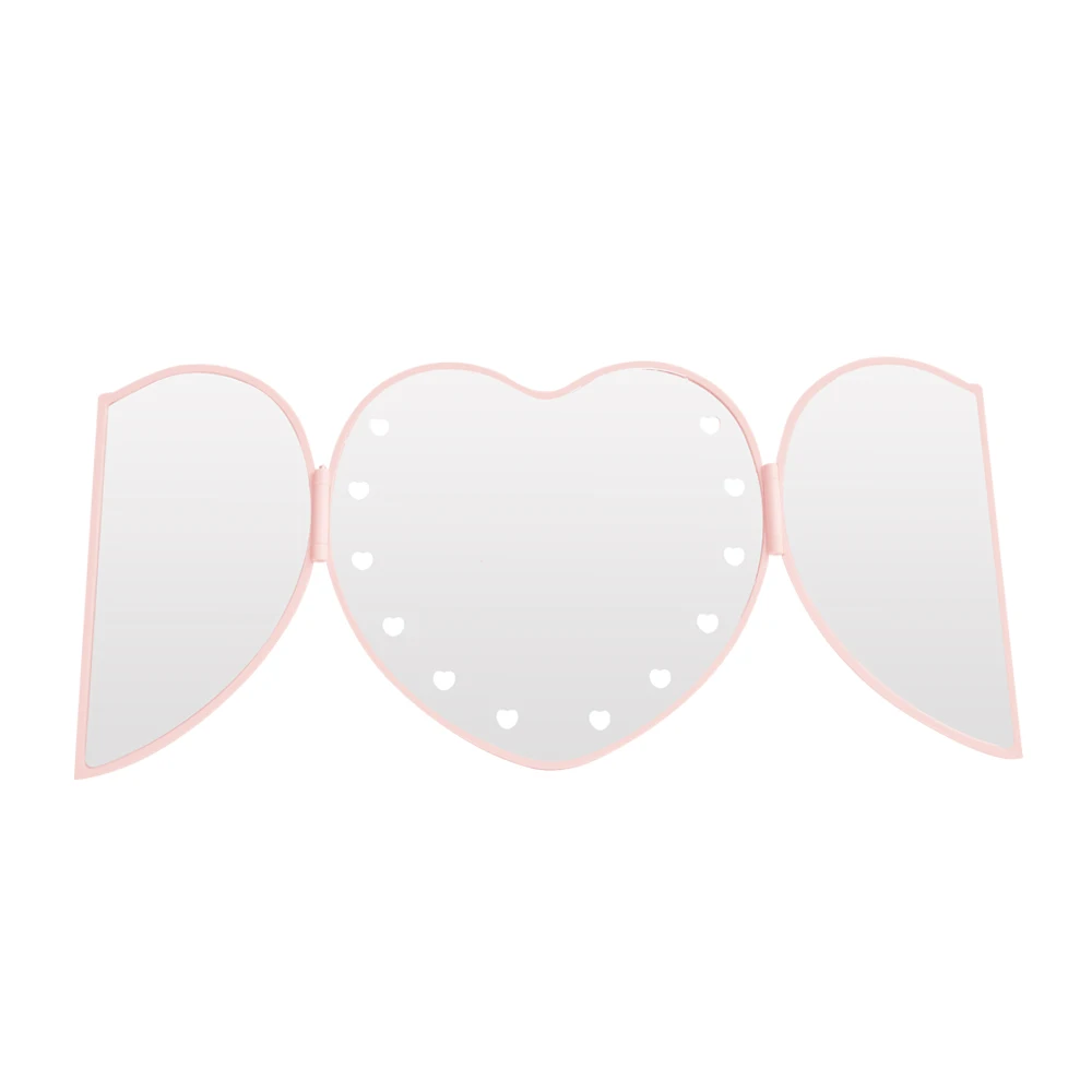

Mini Heart Shaped Fold Three Sided Led Lights Gift Makeup Mirror