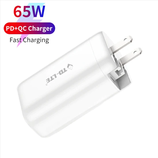 

Drop shipping 1 Pieces amazon top selling 2 usb 1type c port 65w gan mobile charger fast pd qc uk eu us au 65w charger, White