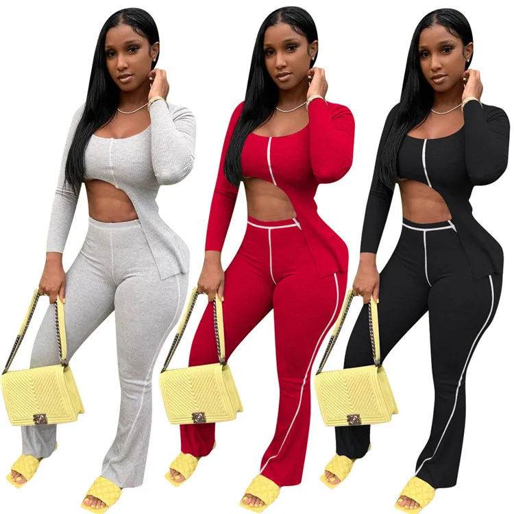 

New style women high waist bell bottomed pants high elasticity sexy tops irregular suit