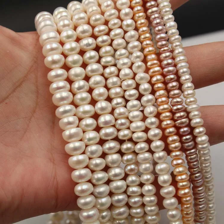

Natural Freshwater Pearl 5-9mm Strong Light Flat button pearl Beads pearl strand for diy jewelry, White pink purple
