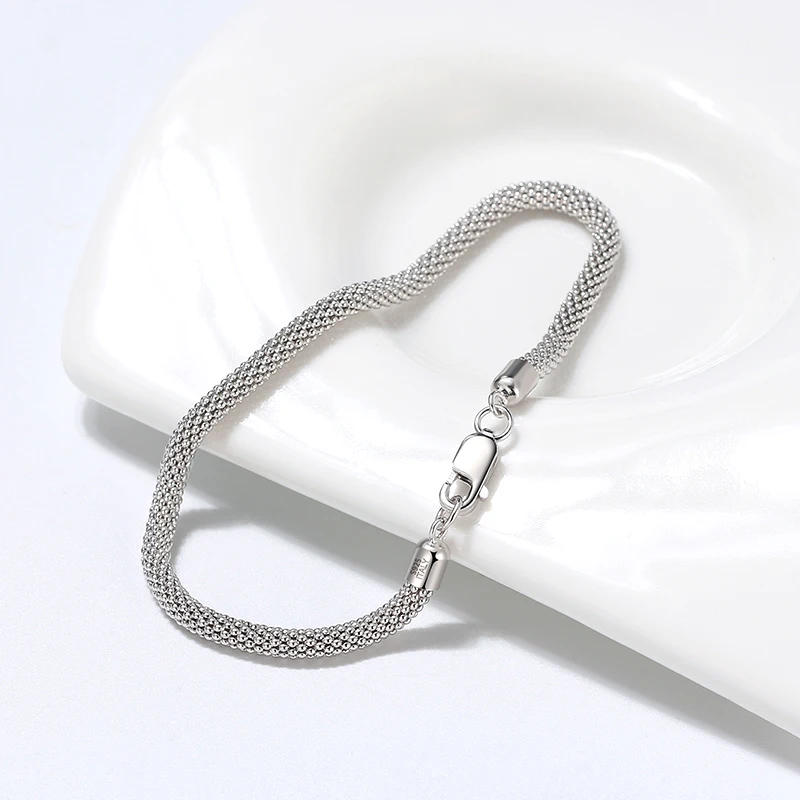 RINNTIN SB65 Fashion 2020 Jewelry 925 Sterling Silver 3.0mm Mesh Popcorn Chain Bracelet for Women Men