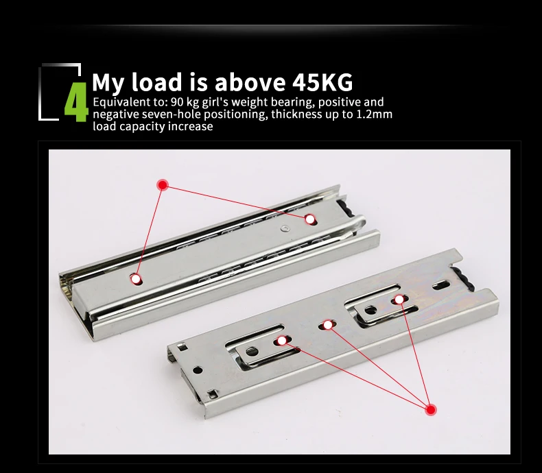 Hot Sell Soft Close Tool Box Drawer Slide,45mm 3fold Full Extension