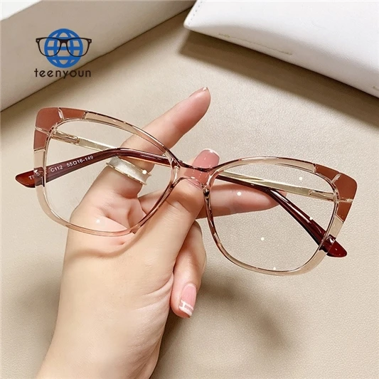 

Teenyoun Eyewear Designer Brand Blue Blocking Oculos Fancy Women Cat Eye Glasses Frames Custom Myopia Optical River Eyeglasses