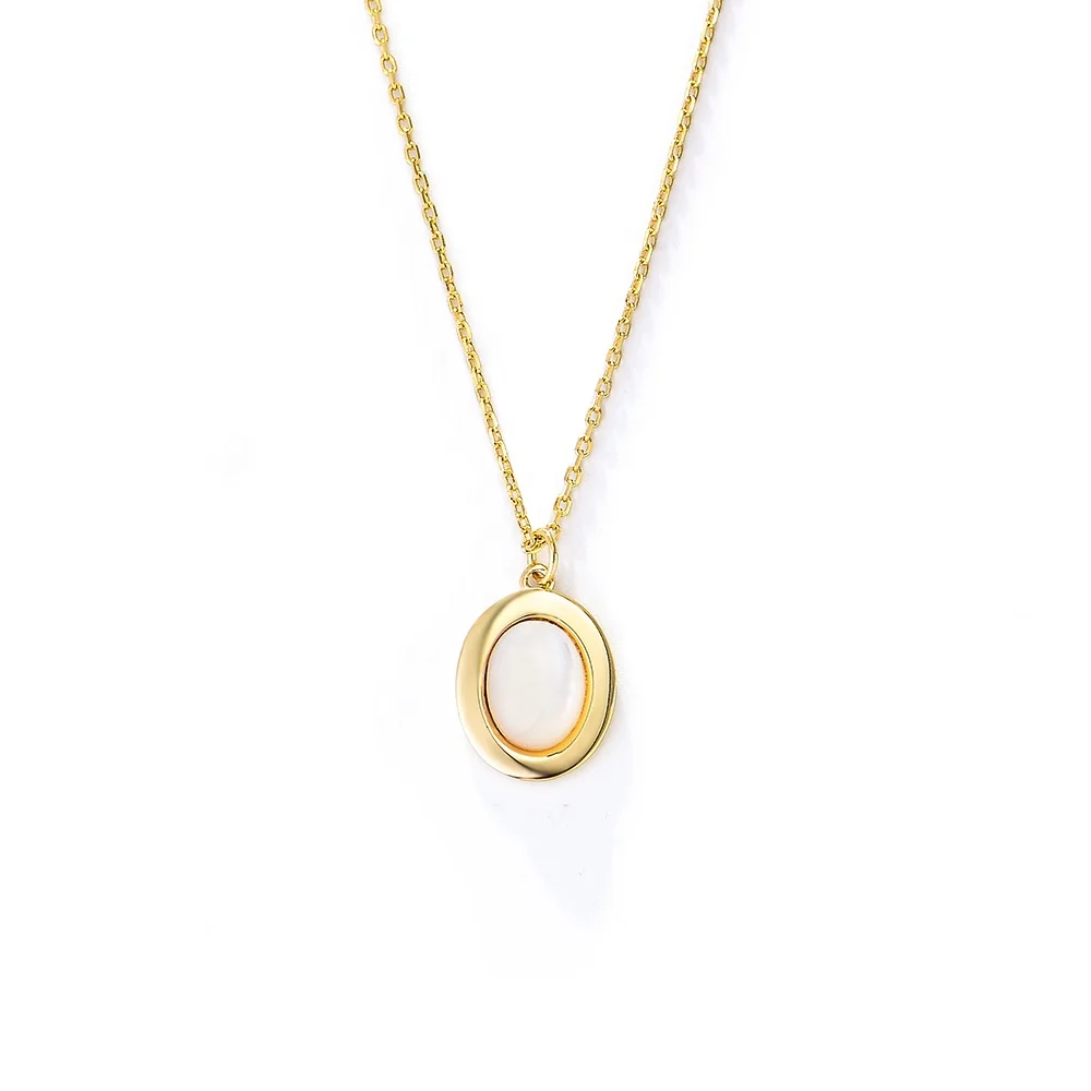 

Banquet Design s925 jewelry Oval Freshwater Shell Pendant Necklace 14K Gold Plating mother of pearl twisted rope chain necklace
