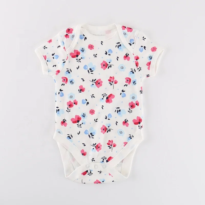 

Baby Girls' Rompers Blossom Floral Short Sleeve Bodysuits Knitted Baby Romper With Buttons