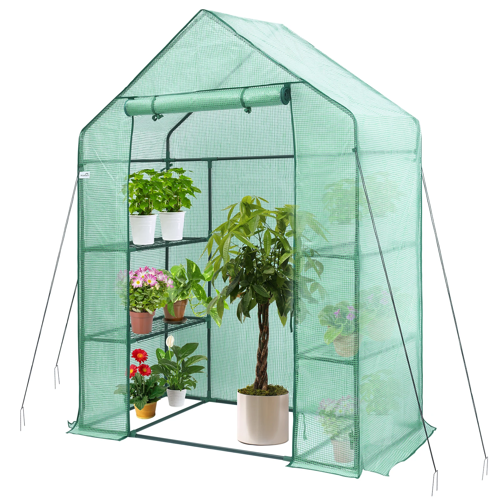

3 Tier Walk In Greenhouse PE Plastic Mesh Small Garden Greenhouse For Flower, Green