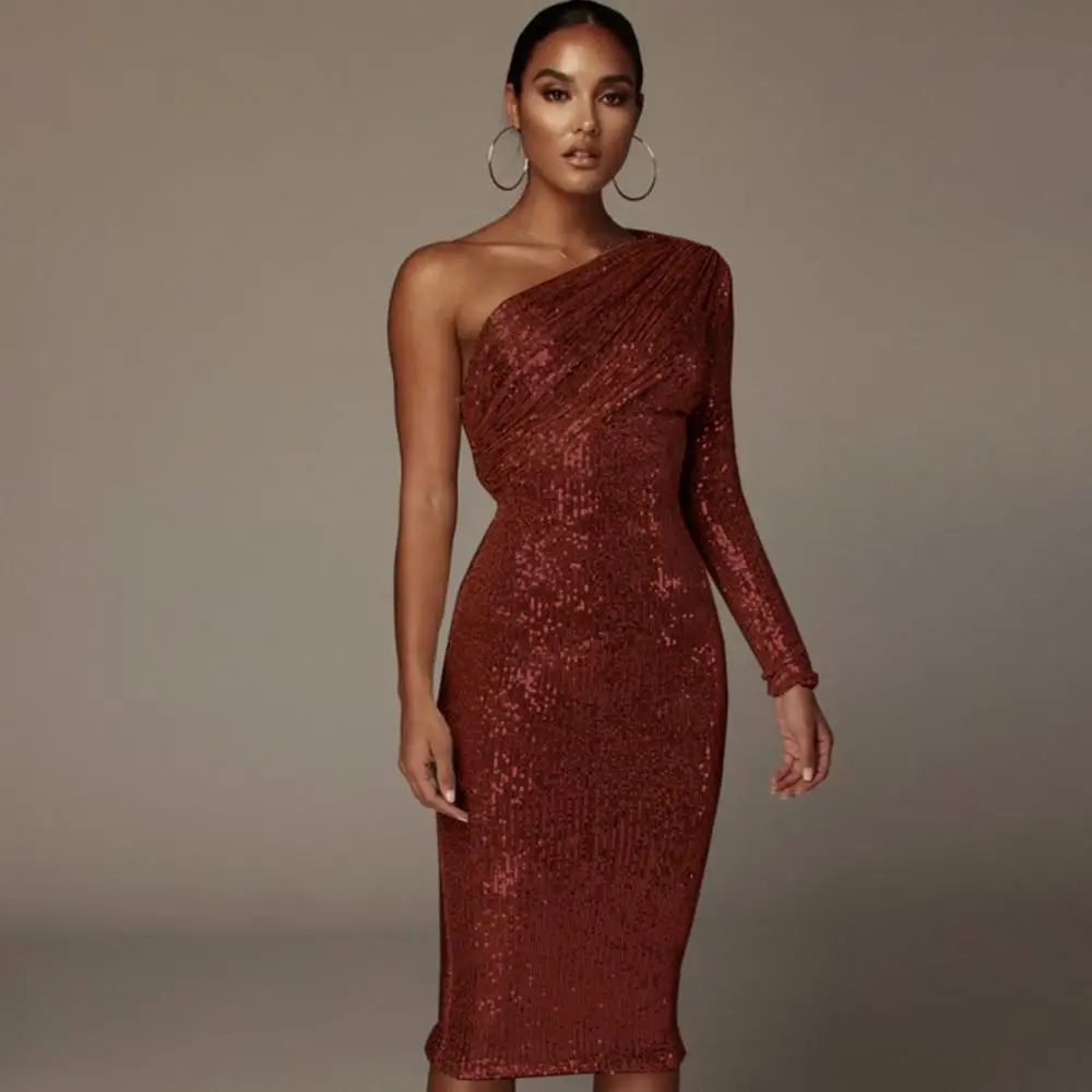 

Women Red Sequins Midi Dresses 2021 New Arrivals Woman Sequined Dress, As picture