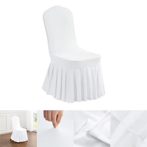 White Polyester Chair Slipcover Elastic Washable Chair Cover for Wedding Hotel Banquet Meeting