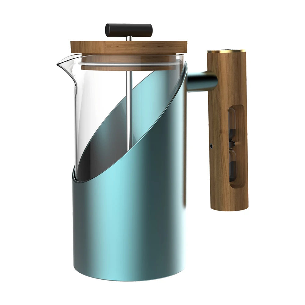 

DHPO wholesale 800ml customized camping stainless steel french press tumbler coffee maker hourglass wooden handle and lid, Black, white, green, yellow, red, gray, blue