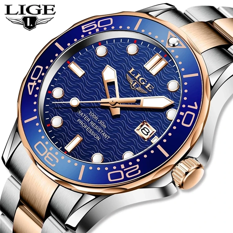 

2021 New LIGE Men Watches Top Brand Luxury Stainless Steel Waterproof Quartz WristWatch For Men Fashion Luminous Sport Clock