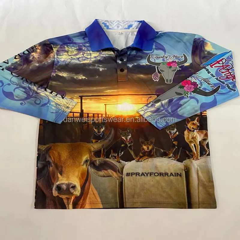 

100 polyester Sublimation UV men long sleeve fishing shirt