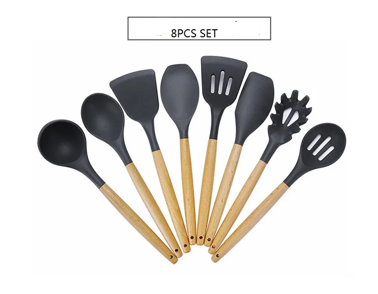 

Wholesale 8-piece Wooden Handle Nonstick Silicone Kitchen Utensils, Black