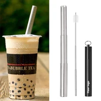 

New amazon hot flexible portable reusable custom retractable stainless steel telescopic drinking boba straw with case wholesale