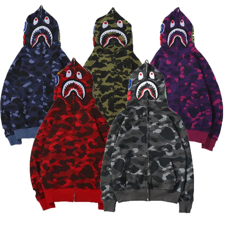 

Hot Sale 2021 Autumn Casual Fashion Loose Sportswear Cartoon Shark Camo Hoodie Womens of Zipper Hoodie