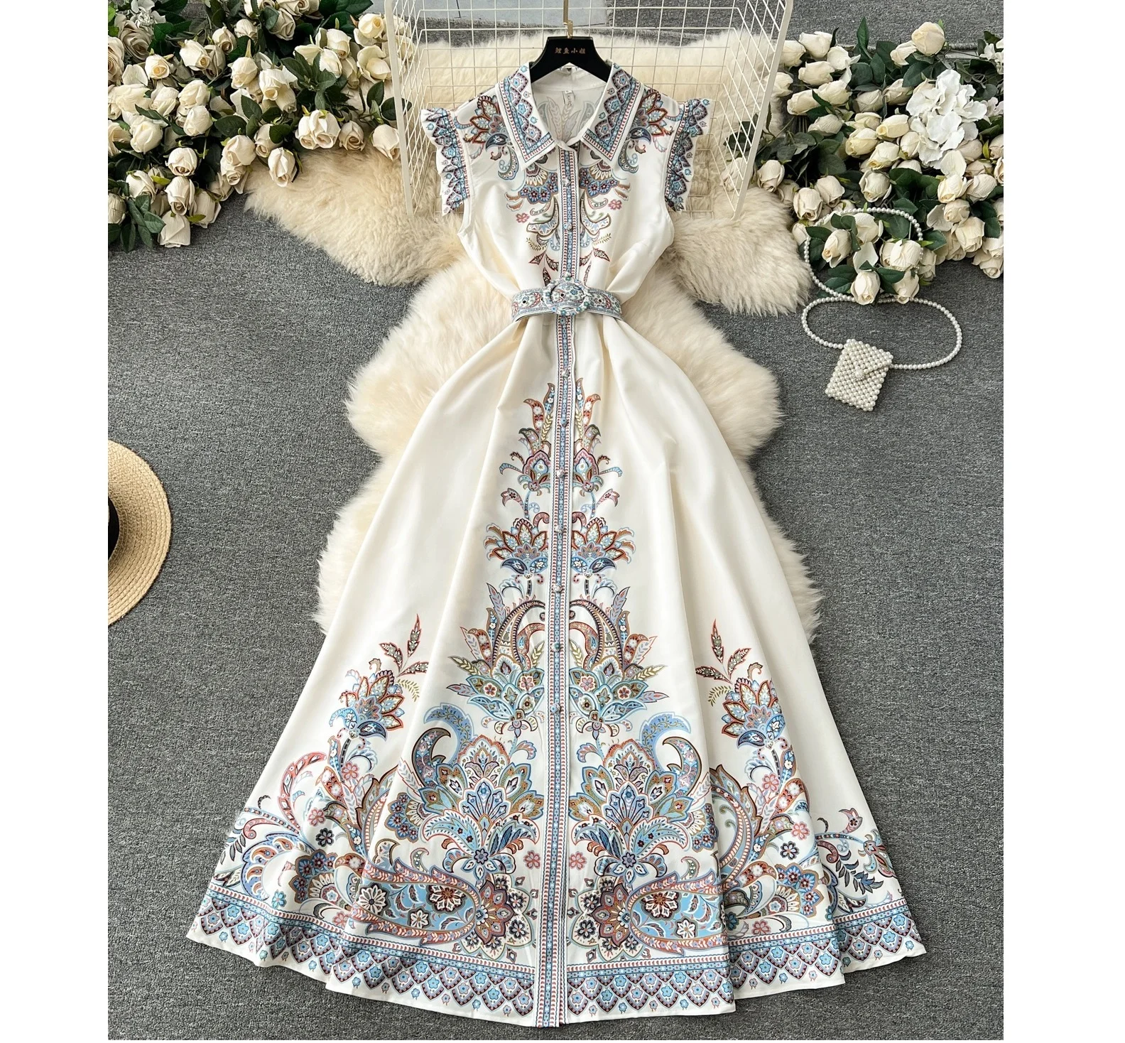 

Spring / Summer 2024 Lapel Sleeveless Print Long Dress