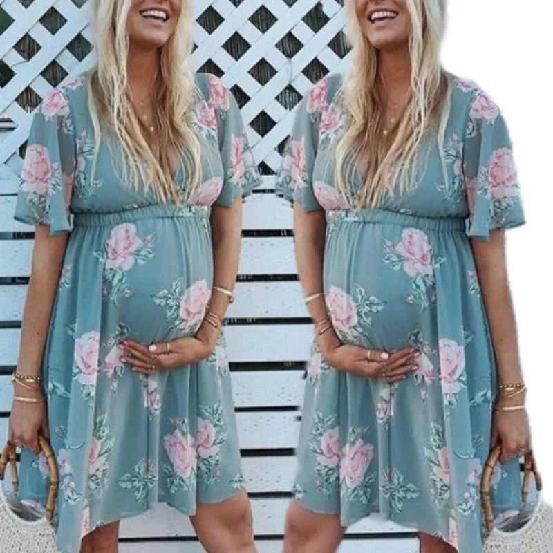 

Maternity Summer Clothes For Women Maternity Pregnant Dress Short Sleeve Maternity Dress Flower Ropa De Muje, Customized color