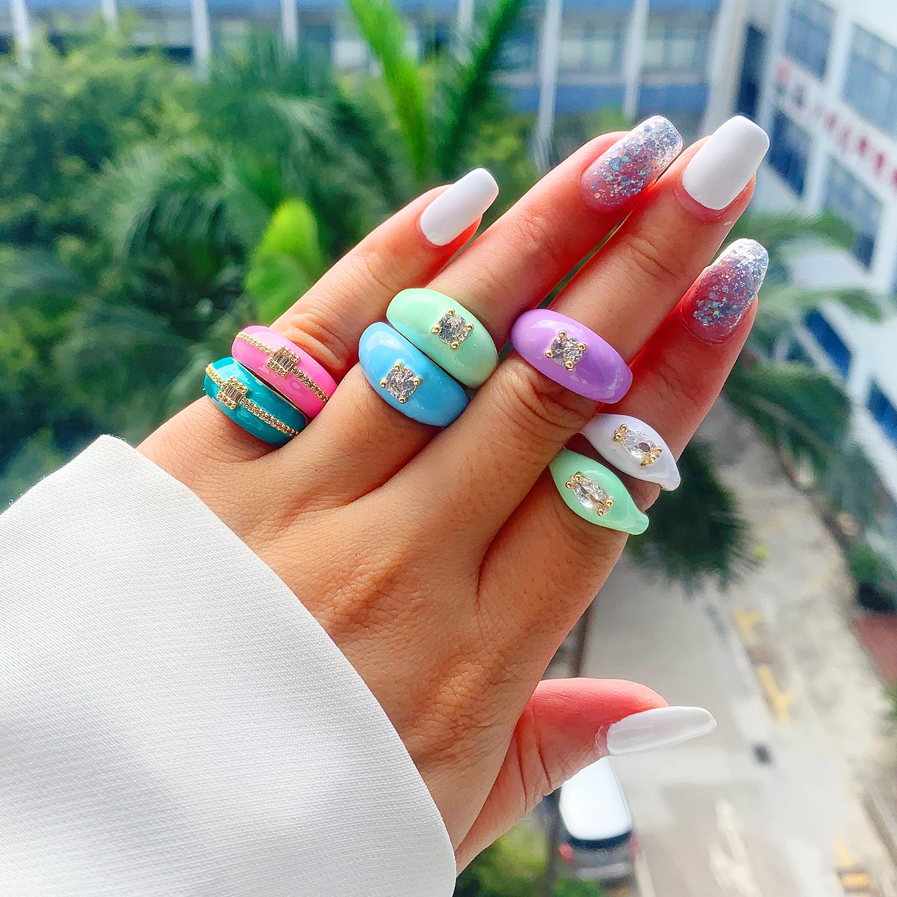 

Minimalist Jewelry Popular Summer Design Chunky Rings Jewelry Women Oil Dripping Colourful Chunky Dome Ring, Customized