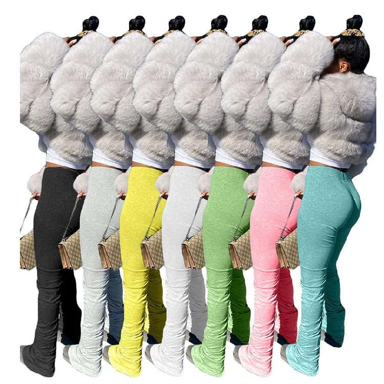 

New Arrival Sweat Candy Color Ladies Trendy Design Pleated Flared Trousers Women Fashion Clothing Casual Stacked Pants