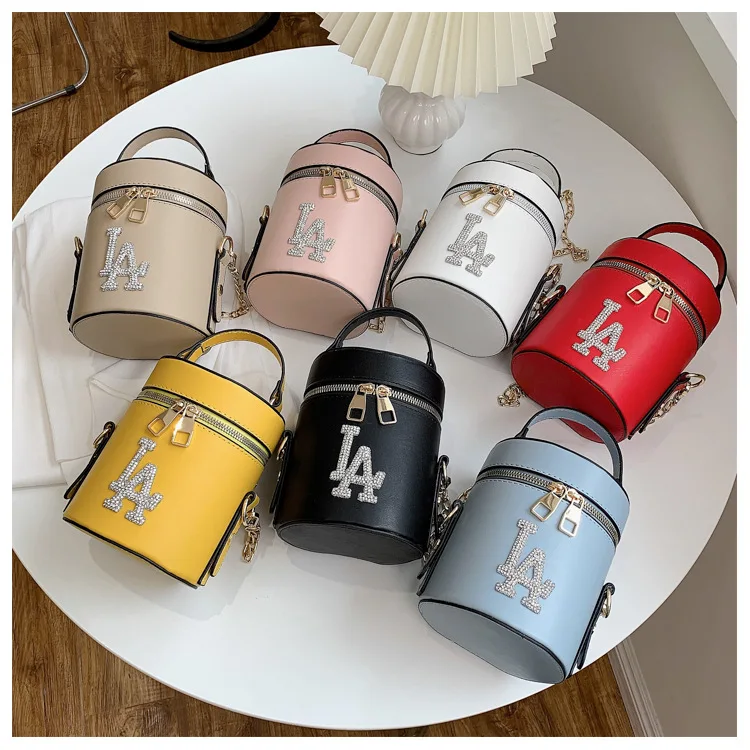 

2021 Amazon New Style PU Leather Handbags Candy Color Bucket Bags Designer LA Handbags Famous Brands Women Hand Bags, Picture