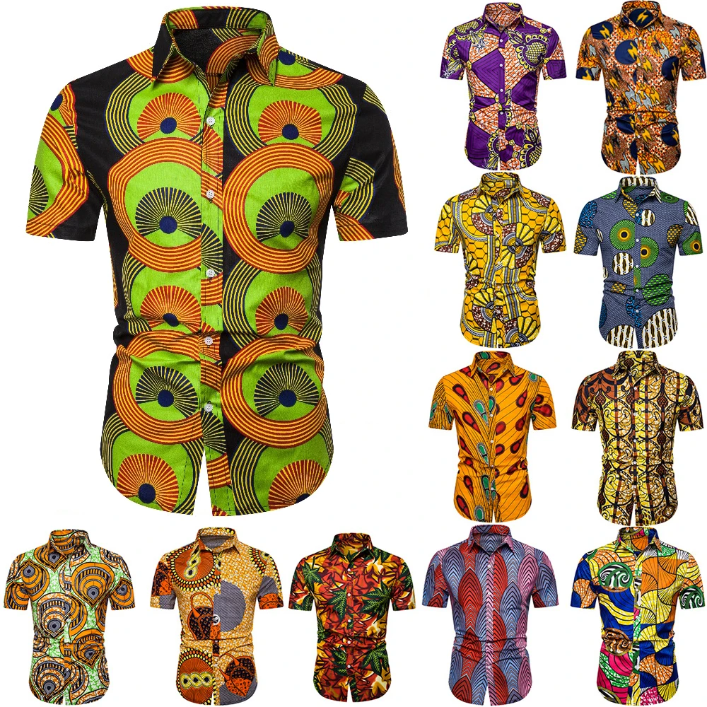 

African nation New Men Shirts Summer Style Palm Tree Print Beach Hawaiian Short Sleeve Shirt Custom Shirt Africa Series, Custom color