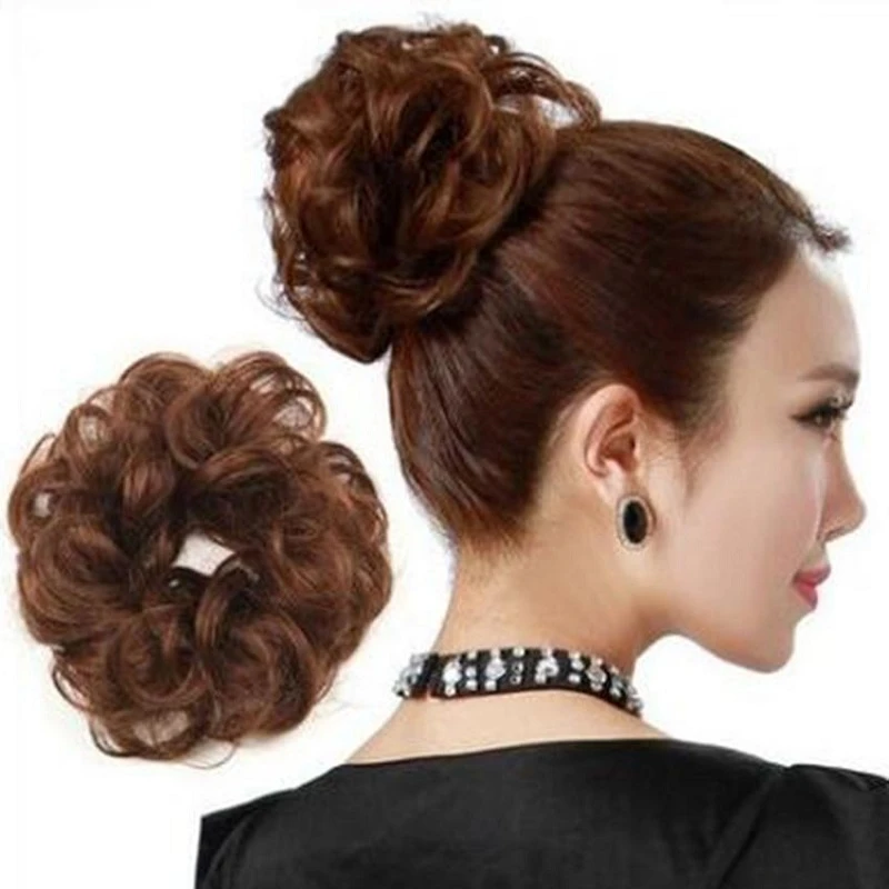 

Artificial Hair Women Girls Curly Messy Bun Hair Piece Scrunchie Updo Cover Hair Extensions Real As Human MZL