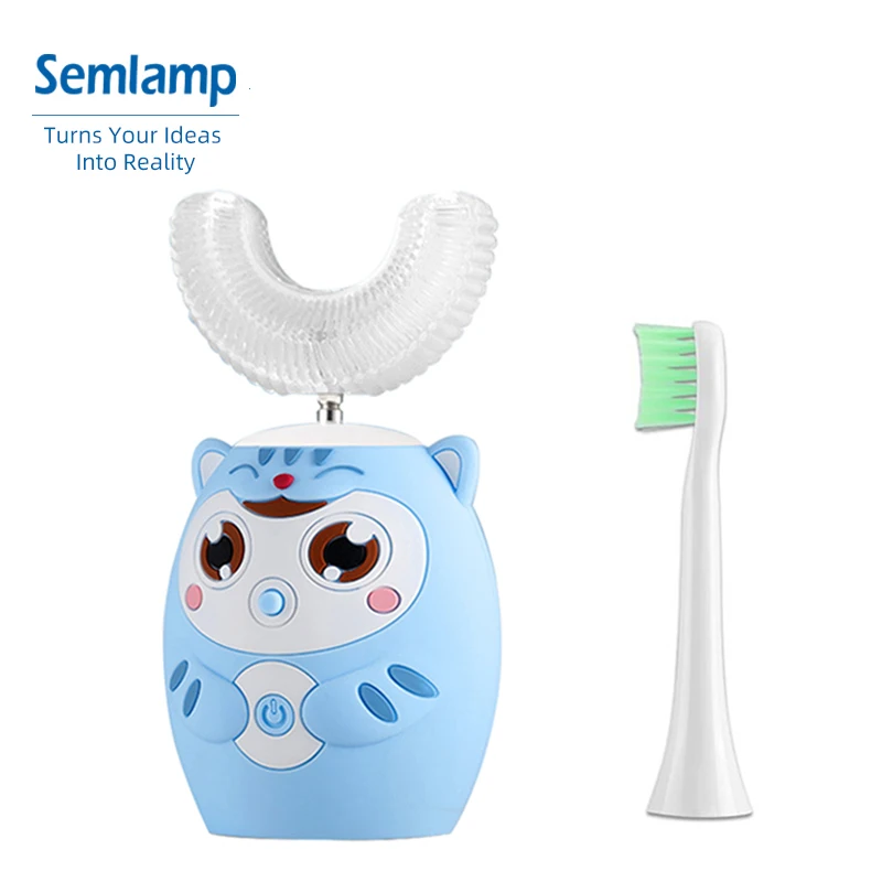 

custom auto led 360 soft electric u shape tooth cleaning brush with replaceable head, Pink, blue, customized logo