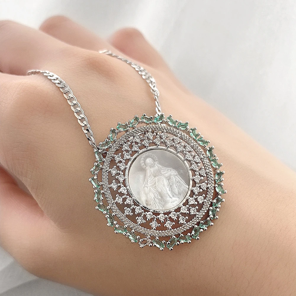 

silver zirconia mother of pearl necklaces religious jewelry virgin mary pendant