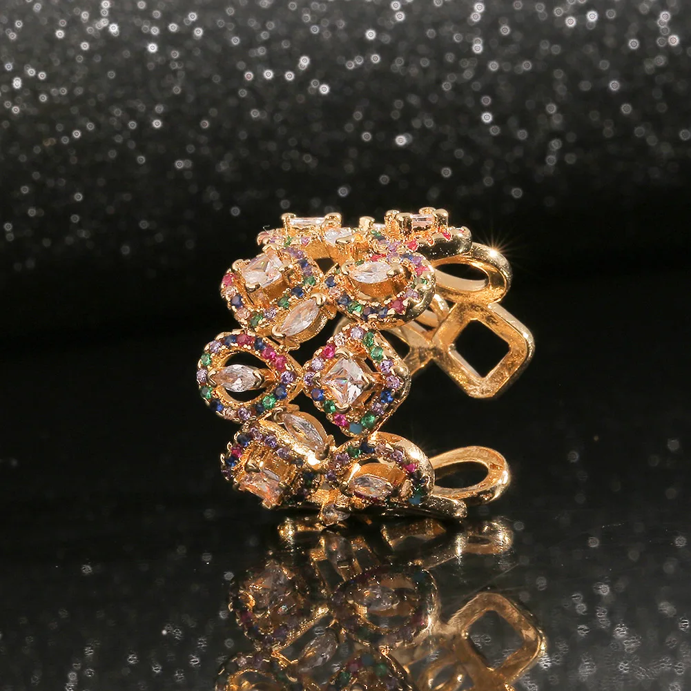 

Luxury Exquisite Rainbow CZ Rings Exaggerated Gold Plated Stacking Cluster Colorful Cubic Zirconia Rings for Women Party