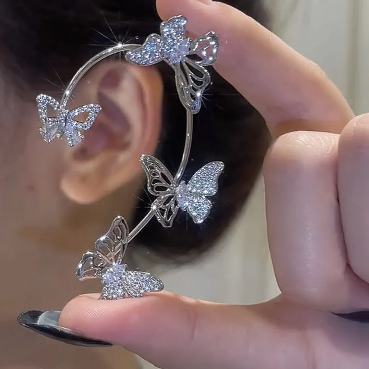 

Fashion Creative 18K Sliver Plated Diamond CZ Butterfly Cuff Earring Shiny Micro Pave Zirconia Butterfly Ear Hook Earrings