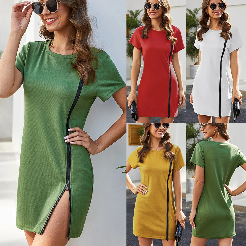 

WW-0394 Short Sleeve Package Hip Stretch Cultivate One's Morality Dress Female Summer Skirt Tight Lady Tshirt Dres Summer Casual, As your request